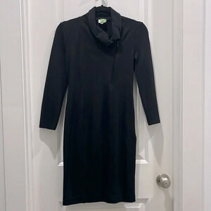 Armani Collezioni Long Sleeve Half Zip Drape Front Black Mid Dress Sz 4